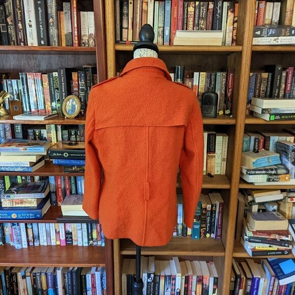 SANDRO sport tangerine orange wool pea coat euc sz m - Picture 2 of 7